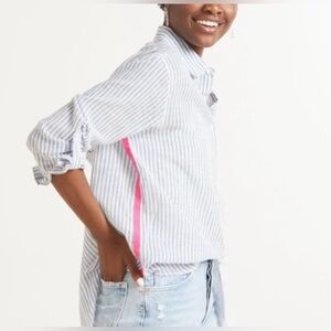 Sundry for Evereve Cotton Blue White Pink Pop Stripe Button Up